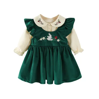 Newborn Baby Dekleta Obleke, Kompleti Flare Rokav Obleka+Peter Pan Ovratnik Shirt 2pcs/set za Otroke Oblačila Sklop 0-4Y
