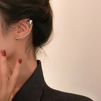 Nov Dizajn Preprost Geometrijski Srce Uho, Kosti Posnetek Srebrne Barve Kovinske Uho Posnetek Uhani Za Ženske Uho Lisice Svate Nakit