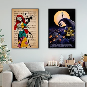 Nočna mora Pred Božičem Plakat Jack Skellington Umetnosti Tiskanja Sally in Baby Dekle Platno Slikarstvo Dnevni Sobi Doma Stenski Dekor