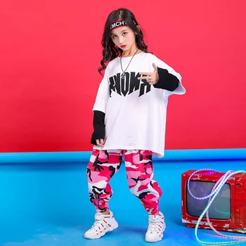 Otrok Kpop Hip Hop Oblačila 2 Toni Majica Vrh Prikrivanje Taktično Tovora Hlače za Dekleta, Fantje, Jazz Ples Kostum, Obleke Nositi