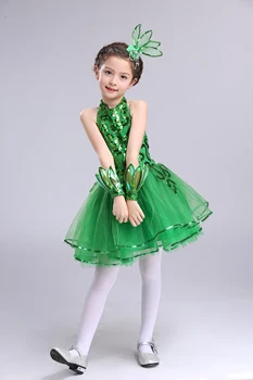 Otrok Latinsko Travo Uspešnosti Oblačila Zelene Zabuhle Princesa Obleko Dekleta Jasmina Zbor Bo Ustrezala Sodobni Ples, Balet Obleko