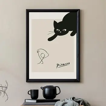 Pablo Picasso Razstavo Plakatov in Fotografij Black Cat Linije Letnik Platno Slikarstvo Moderna Galerija Wall Art Slike Doma Dekor
