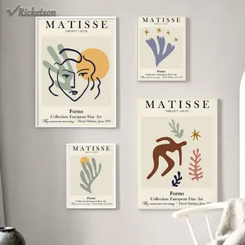 Platno Stensko Slikarstvo Umetnost Matisse Telo, Obraz Koralni Listov Sonce Nordijska Plakatov in Fotografij Stenske Slike za Dnevni Sobi Doma Dekor