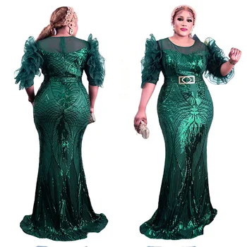 Plus Velikost Afriške Sequins Maxi obleke za Ženske s Pasom Dashiki Ankara Bodycon Haljo Elegantne Dame Stranki Poroka Obleke