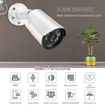 POE IP Kamera 5MP fotoaparat 8MP 4MP Prostem Nepremočljiva Varnostno Zaščito Bullet CCTV Home Video nadzorna Kamera AI Zaznavanje Gibanja
