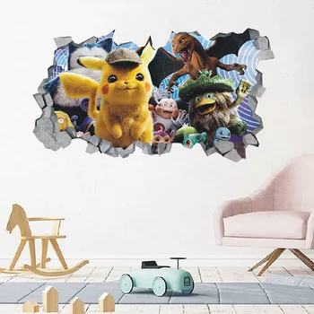 Pokemon Pikachu 3D Stenske Nalepke Anime Risanke Otrok Stenske Nalepke za Dekoracijo otroški Sobi Hladilnik Avto Nalepke