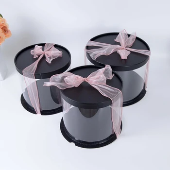 Pregledna Krog Cake Box Darilni Embalaži Polje DIY Rose Cvet Darila Polje za Baby Tuš Rojstni dan Dobave Poroko Dekor