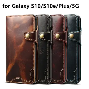 Premium Usnjena torbica za Samsung S10 e S10 Kože Lupini Pokrovček za Samsung Galaxy S10+ 5G Poslovnih Retro Luksuzni Sponke