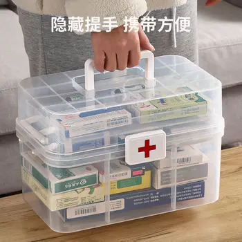 Prenosni Pregleden Škatla za Shranjevanje v Gospodinjstvu Prenosni Multi-layer Medicine Škatla za Shranjevanje Velikih zmogljivosti Večplastna Medicine Polje