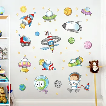 Prostor Astronavt risanka Stenske Nalepke otrok soba, Zunanji Prostor Planet Galaxy Raketo dekorativne Stenske Nalepke Za Otroke Sobe
