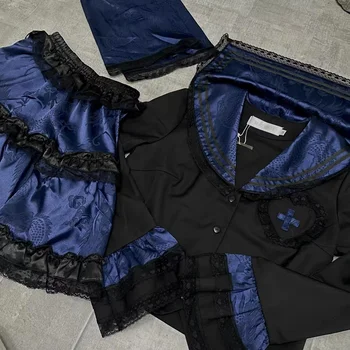 Rdeča Blue Dragon Tiskanja Čipke JK bo Ustrezala Gothic Lolita Mini Krilo + Srajce + Leg Ogrevalnike Japonski Študent Dekleta Elegantna Ulične