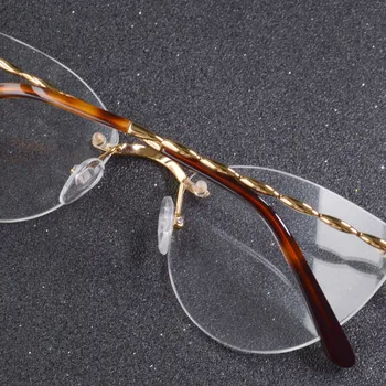 Retro Cateye Krog Diamantno Rezanje Rimless Očala Okvir za Ženske, ženska Elegantna Rose Zlata Metulj Recept Eyewearing