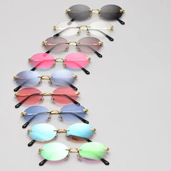 SHAUNA Retro Ovalne Rimless Pisane Ženske sončna Očala Moda Zrcalne Prevleke Gradient Očala Odtenki UV400 Moških sončna Očala