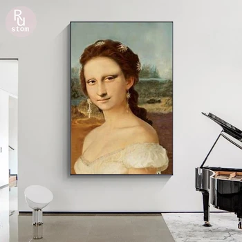 Smešno Umetnosti Mona Lisa Platno Slikarstvo Klasični Portret Plakatov in Fotografij Wall Art Slike za Dnevni Sobi Doma Dekor