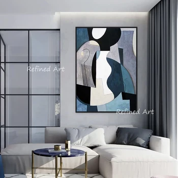 Sodobno Ročno Oljna Slika Na Platnu Povzetek Zidana Modra Geometrijske Slike Wall Art Home Office Hotel Veliki Salon Dekoracijo