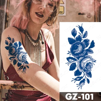 Sok Črnilo Tetovaže Body Art Trajne Nepremočljiva Začasni Tattoo Nalepke Vrstice Peony Cvetje Tattoo Roko Ponaredek Henna Rose Tatto Ženske
