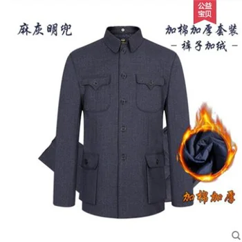 Srednjih let Kitajski tunika obleka kompleti, za moške blazerji črna plus bombaž jesensko zimski plašč oče, dedek obleko starejših bombaž oblačila