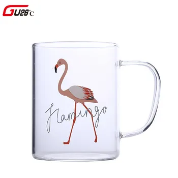 Stekla korejska Različica Flamingo Risanka Srčkan Prinese Domov Ustvarjalne, Sveže Zajtrk Mleko Pokal Borosilicate, Toplotno odporno Steklo
