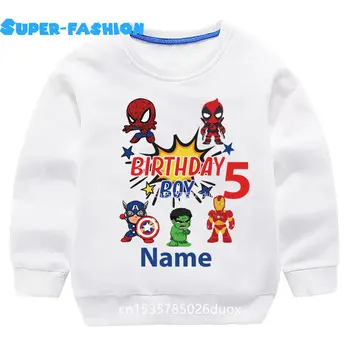Superheroj Birthday Boy Hoodies Marvel Spiderman Iroman Osebno Ime Majica 4 5 6 7 8 9 Leto Marvel Rojstni Dan Trenirke
