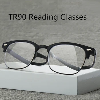 TR90 Prilagodljiv Obravnavi Očala Krog Retro Pol Okvir Daljnovidnost Presbyopic Očala Unisex črna/rjava +100~+400