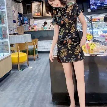 Tradicionalna Kitajska Qipao Ženske Seksi Mini Cheongsam Zmaj In Feniks Split Kitajski Obleko Cosplay Stranka Obleko Gor Oversize 6XL