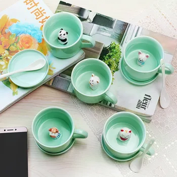 Ustvarjalne Keramične Skodelice kave Vrč 3D Mleko Z Srčkan Živali Risanka Panda Zajec Tee Toplotno odporni Celadon