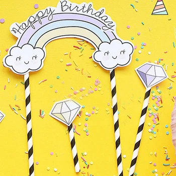 Ustvarjalne Samorog Diamond Oblaki, Zvezde Torto Pokrivalo Happy Birthday Sveča Stranka Dekor DIY