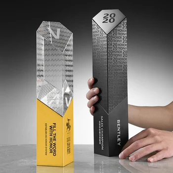 Ustvarjalne trophy po meri high-end konkurence nagrade kovinski doma okras lahko dodate logotip pravokotne stolpec digital crystal trophy