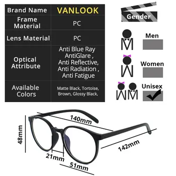 VANLOOK Anti Blue Ray Svetlobe Blokiranje Računalnika Očala Krog Unisex Ženske Moški Kacamata Anti Radiasi Modni Očala Clear Leče
