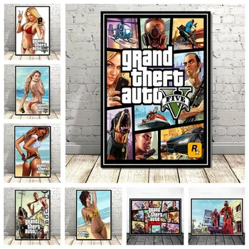 Video Igre GTA 5 Grand Theft Auto Art Platno Slikarstvo Znak Plakatov in Fotografij Cuadros Stenskih slikah, Dnevna Soba Dekor