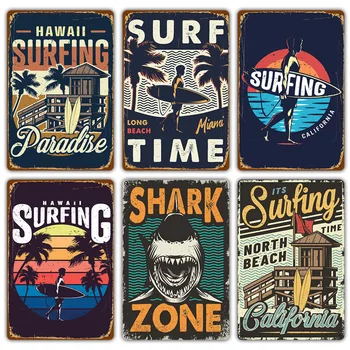 Vintage Havajih Surf Čas Kovinski Tin Znaki Steno Umetnosti Slikarstva Ploščo Obmorskih Plaži Plakat Plaketo za Bar Pub Klub Surf Shop Dekor